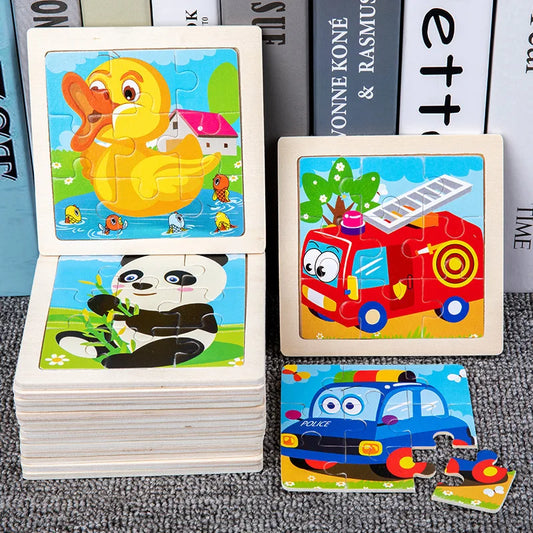 Houten 3D Puzzel met 9 Stukjes – Dieren & Vervoer