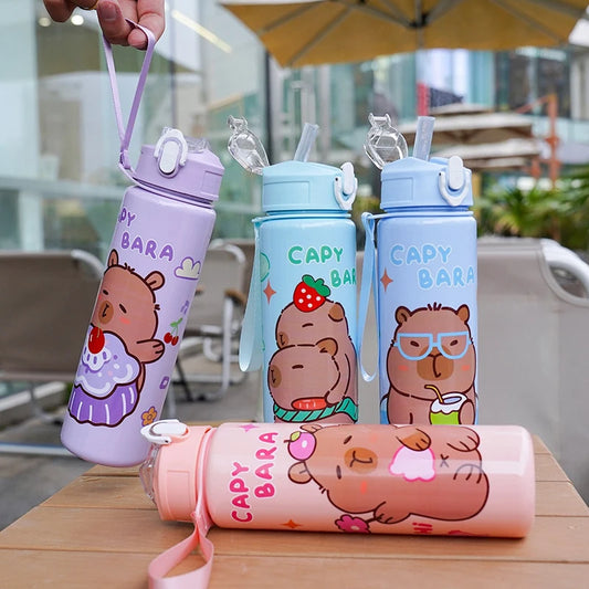 Draagbare Capybara Drinkfles met Rietje 800ml - Lekvrij voor Kinderen