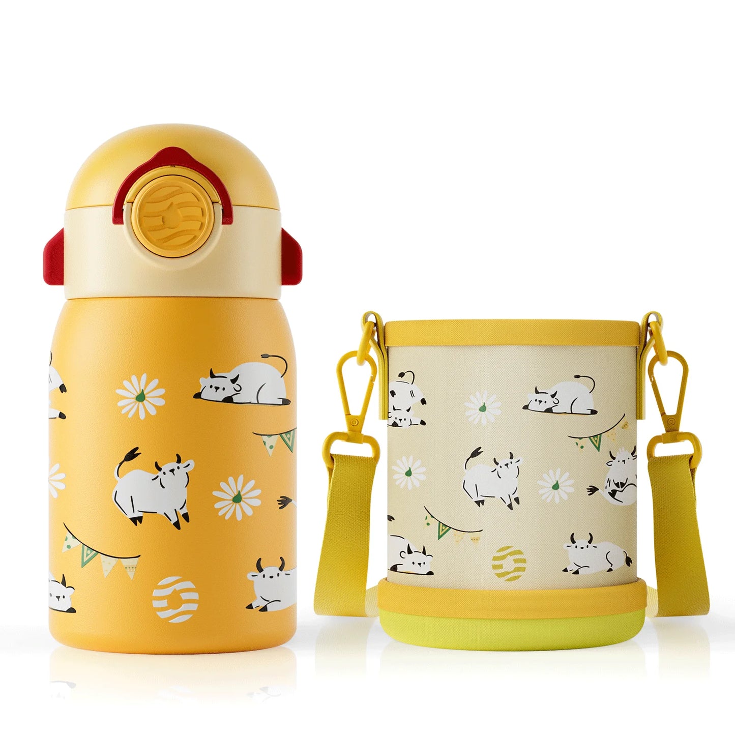 RVS Thermosfles Kind 400ml met Cartoonpatroon en Zakje