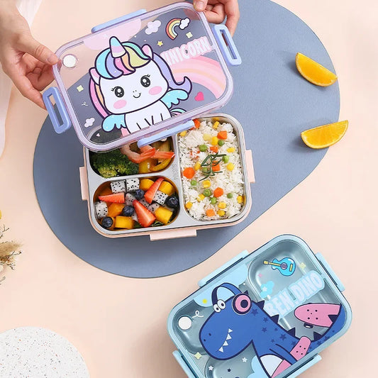 800ml RVS Cartoon Lunchbox met Lepel voor Kinderen, Lekdicht