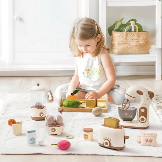 Plastic speelgoed keukenapparaten set met broodrooster, mixer en blender