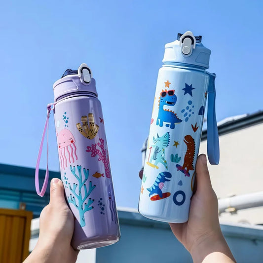 Lekvrije Dinosaurus Waterfles 750ml met Rietje voor Kinderen