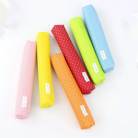 Canvas Etui met Streepjes en Stipjes in Snoepkleuren