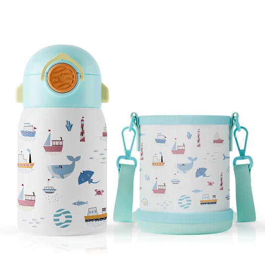 RVS Thermosfles Kind 400ml met Cartoonpatroon en Zakje
