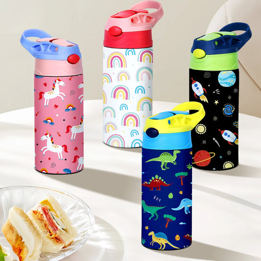 Geïsoleerde Kinder Drinkfles met Rietje en Dierenprint 350 ml