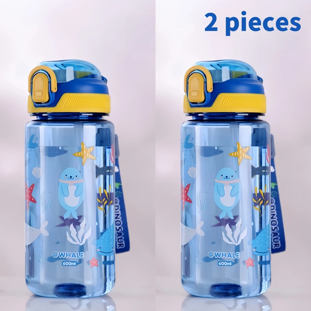 Dinosaurus Drinkfles 600ml met Siliconen Rietje en Draagkoord