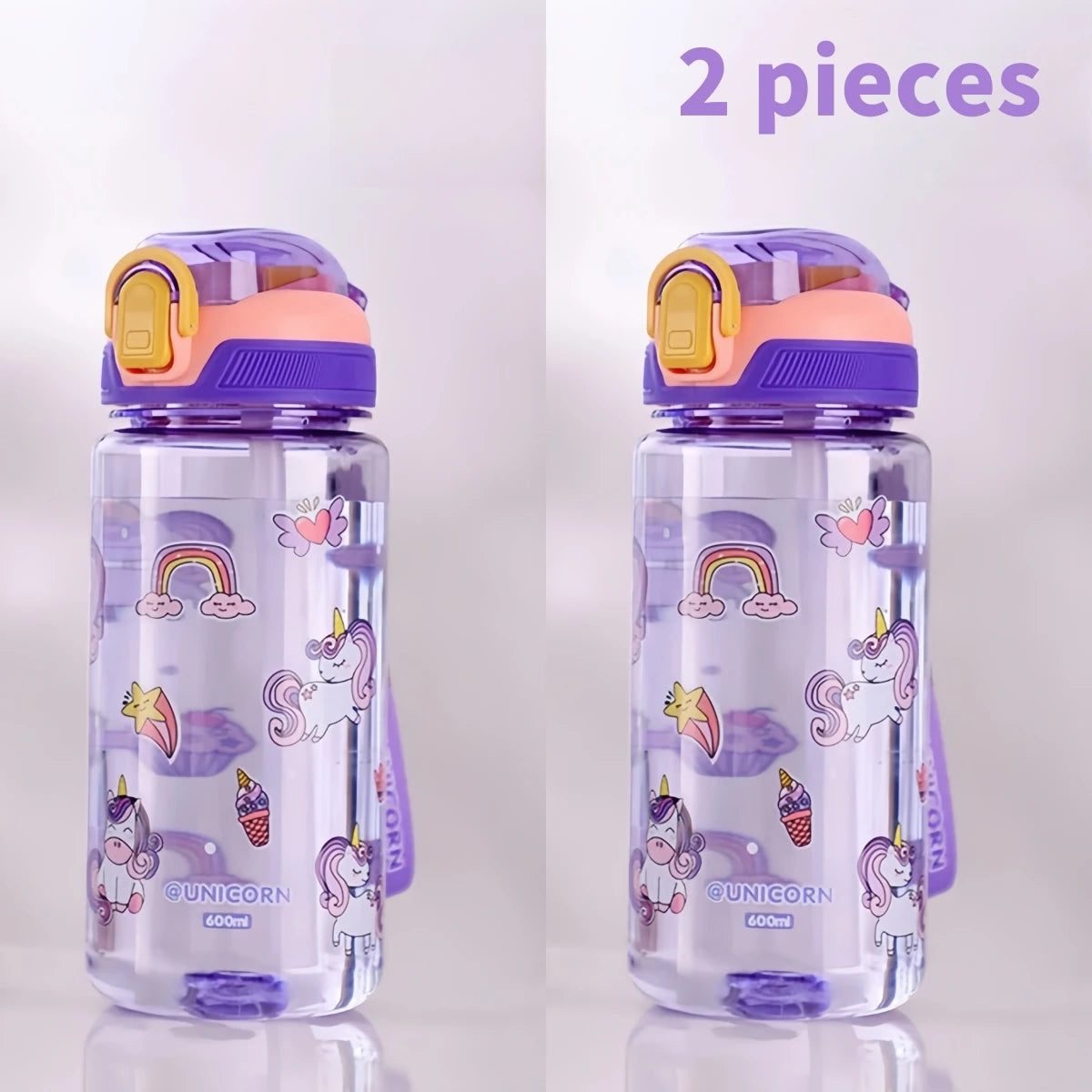 Dinosaurus Drinkfles 600ml met Siliconen Rietje en Draagkoord