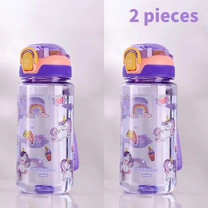 Dinosaurus Drinkfles 600ml met Siliconen Rietje en Draagkoord