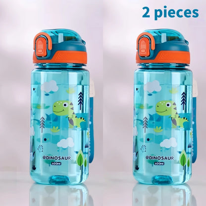 Dinosaurus Drinkfles 600ml met Siliconen Rietje en Draagkoord
