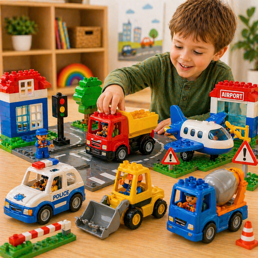 Voertuigen set voor grote bouwstenen – Compatibel met Duplo®