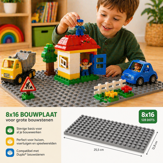 Bouwplaat 8x16 voor grote bouwstenen – Compatibel met Duplo®