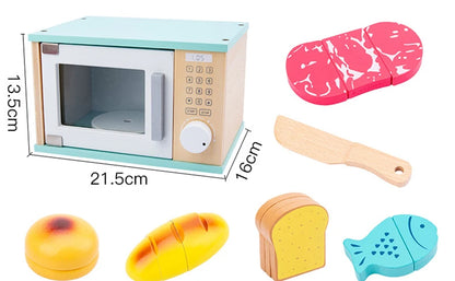 Houten Speelkeuken Set met Broodrooster en Magnetron voor Kinderen