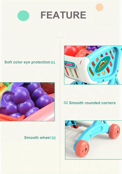 Kinder Supermarkt Winkelwagentje Speelset met Snijfruit en Accessoires (15-delig)
