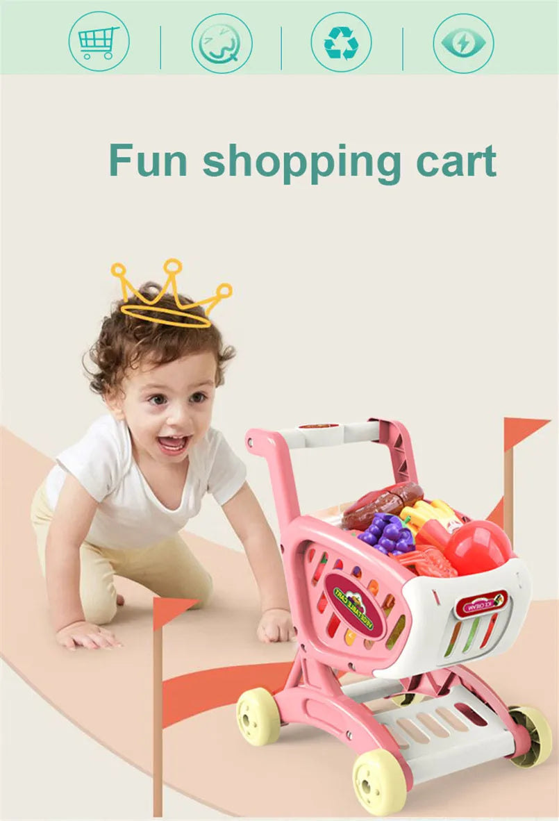 Kinder Supermarkt Winkelwagentje Speelset met Snijfruit en Accessoires (15-delig)