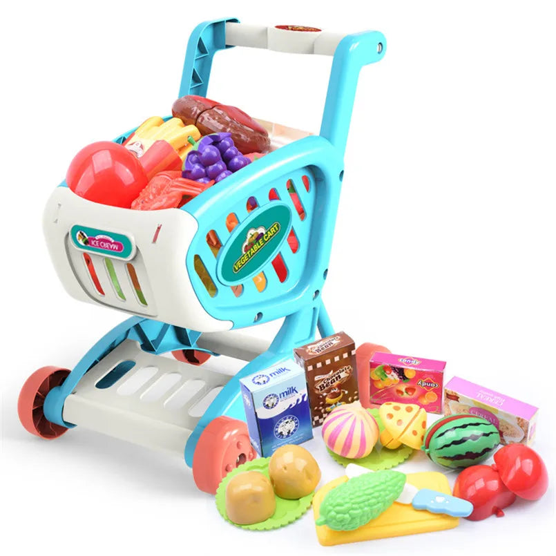 Kinder Supermarkt Winkelwagentje Speelset met Snijfruit en Accessoires (15-delig)
