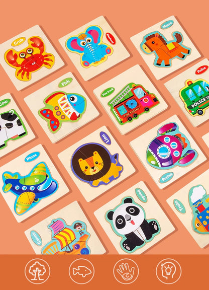 Houten 3D Puzzel Cartoon Dieren voor Kinderen | Educatief Speelgoed