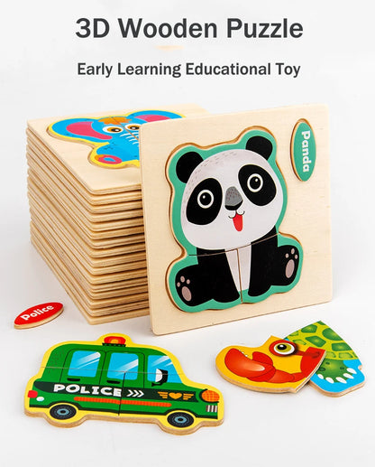 Houten 3D Puzzel Cartoon Dieren voor Kinderen | Educatief Speelgoed
