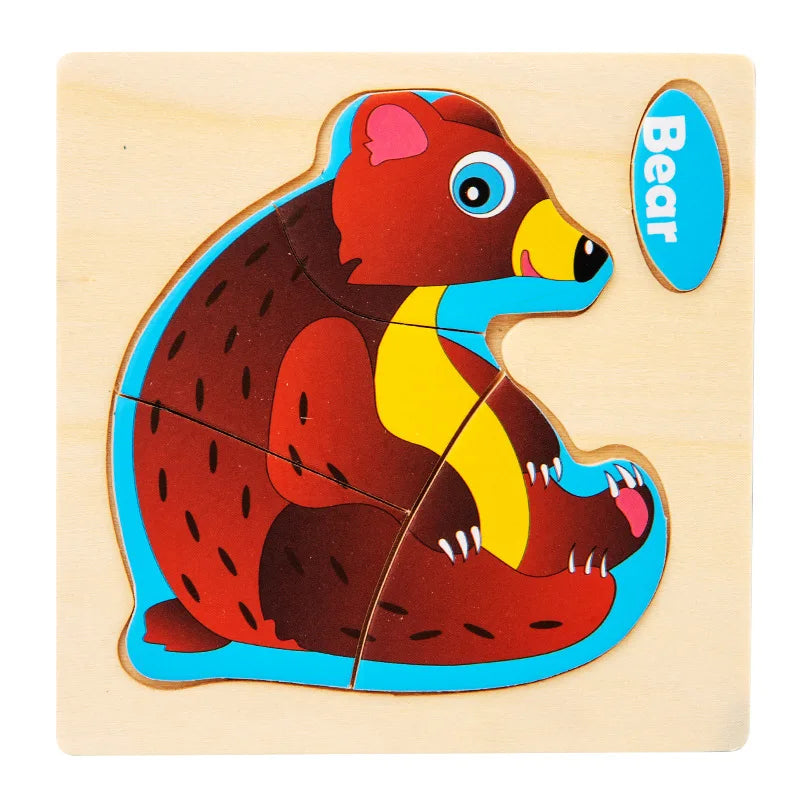 Houten 3D Puzzel Cartoon Dieren voor Kinderen | Educatief Speelgoed