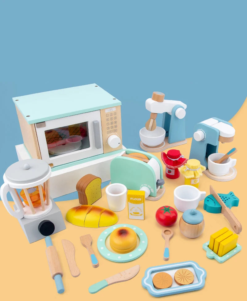 Houten Speelkeuken Set met Broodrooster en Magnetron voor Kinderen
