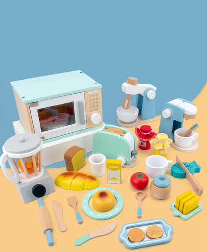 Houten Speelkeuken Set met Broodrooster en Magnetron voor Kinderen