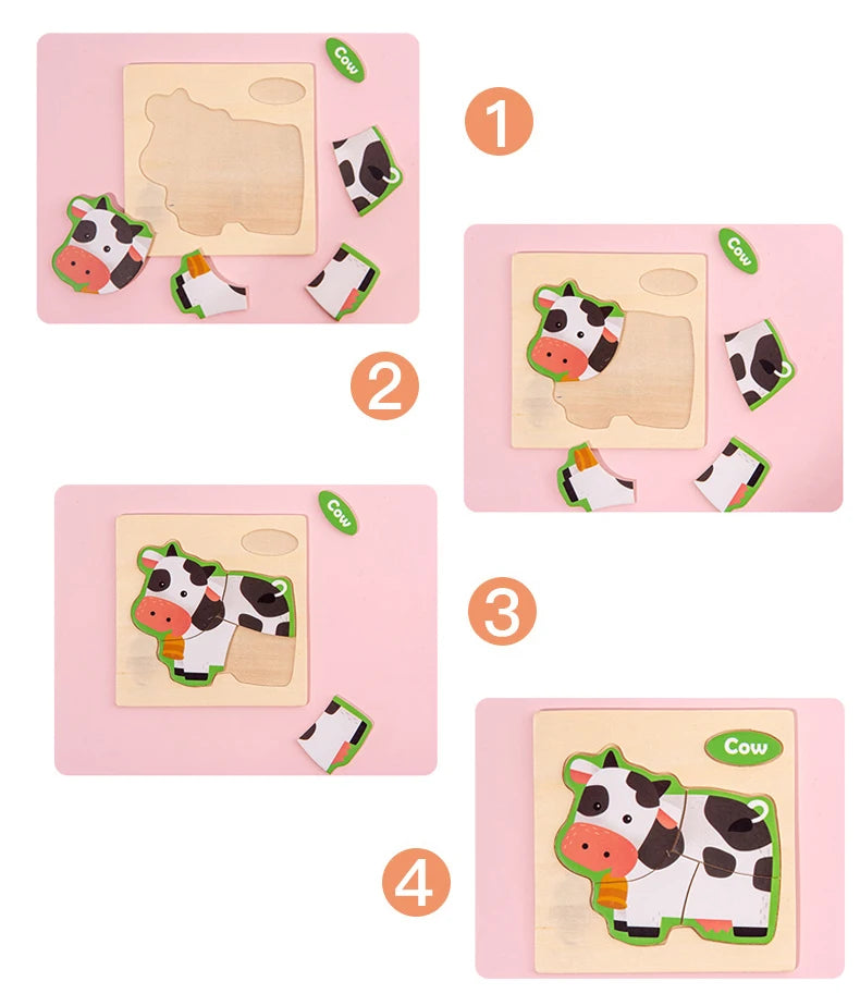 Houten 3D Puzzel Cartoon Dieren voor Kinderen | Educatief Speelgoed
