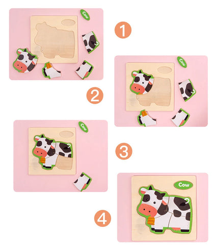 Houten 3D Puzzel Cartoon Dieren voor Kinderen | Educatief Speelgoed