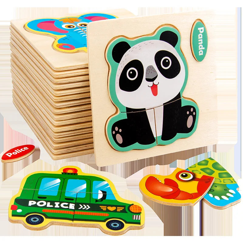 Houten 3D Puzzel Cartoon Dieren voor Kinderen | Educatief Speelgoed