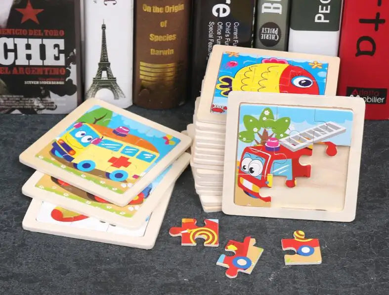 4-delige Set Houten 3D Dieren en Voertuigen Puzzels voor Kinderen