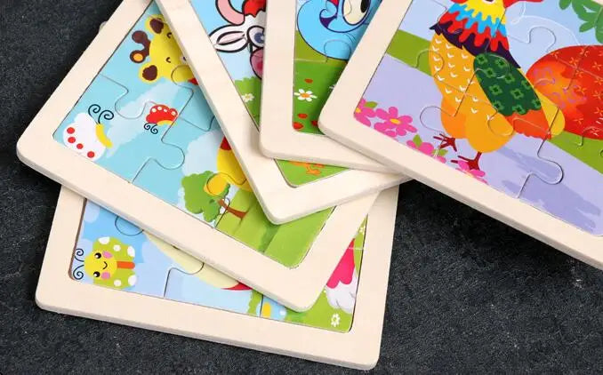 4-delige Set Houten 3D Dieren en Voertuigen Puzzels voor Kinderen