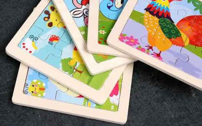 4-delige Set Houten 3D Dieren en Voertuigen Puzzels voor Kinderen