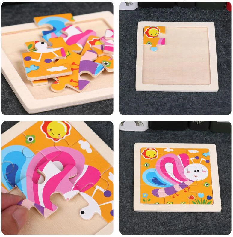 4-delige Set Houten 3D Dieren en Voertuigen Puzzels voor Kinderen