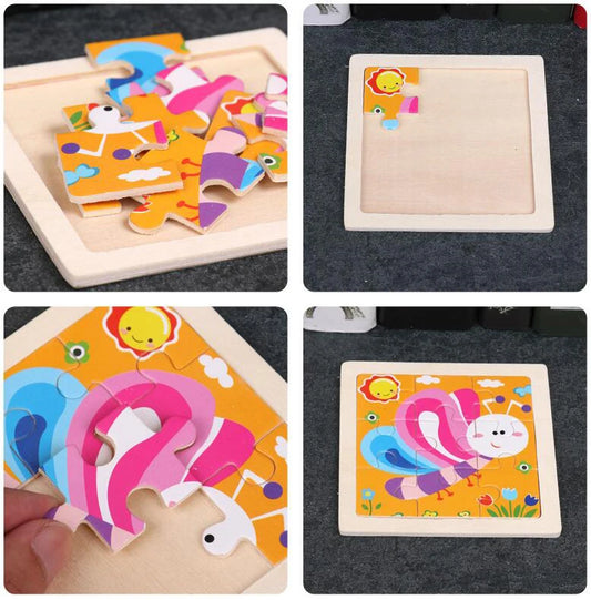 4-delige Set Houten 3D Dieren en Voertuigen Puzzels voor Kinderen