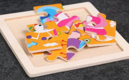 4-delige Set Houten 3D Dieren en Voertuigen Puzzels voor Kinderen
