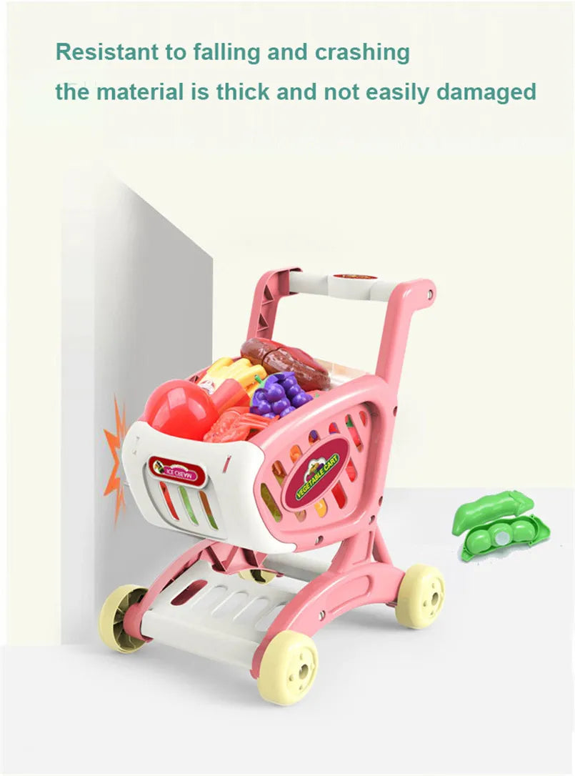 Kinder Supermarkt Winkelwagentje Speelset met Snijfruit en Accessoires (15-delig)