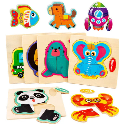 Houten 3D Puzzel Cartoon Dieren voor Kinderen | Educatief Speelgoed