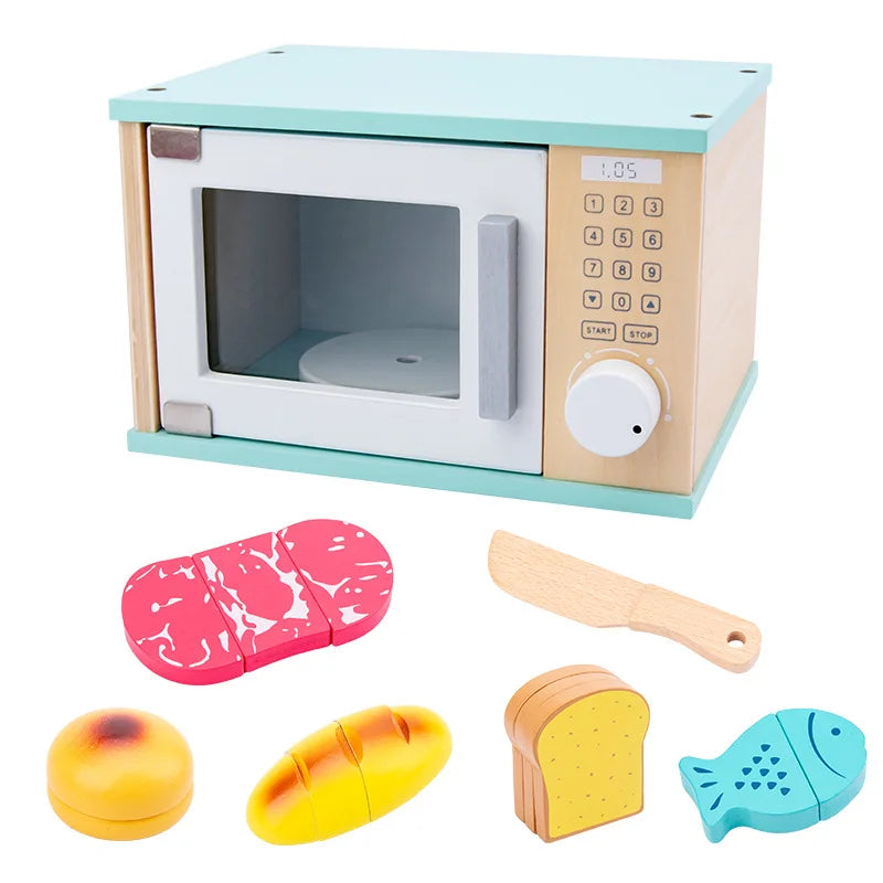 Houten Speelkeuken Set met Broodrooster en Magnetron voor Kinderen