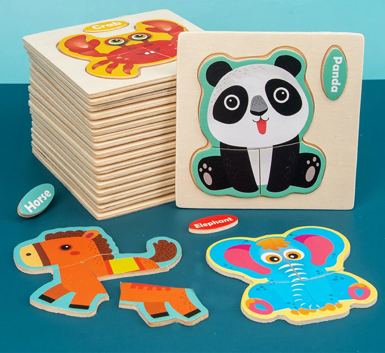 Houten 3D Puzzel Cartoon Dieren voor Kinderen | Educatief Speelgoed