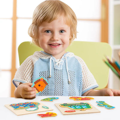 Houten 3D Puzzel Cartoon Dieren voor Kinderen | Educatief Speelgoed
