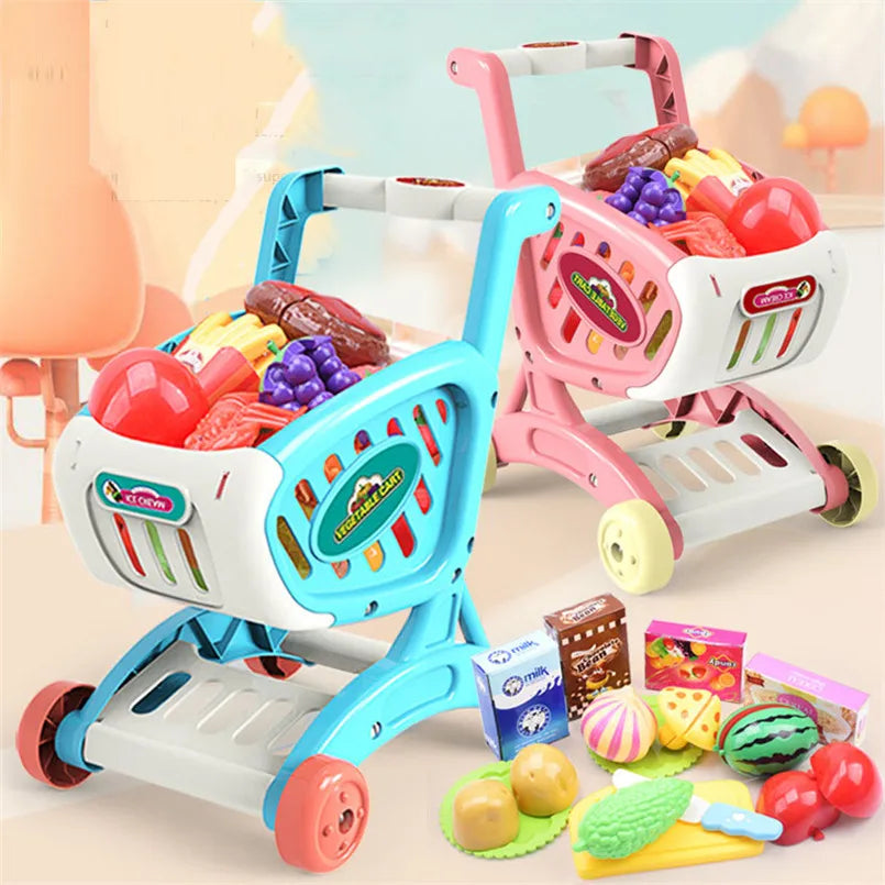 Kinder Supermarkt Winkelwagentje Speelset met Snijfruit en Accessoires (15-delig)
