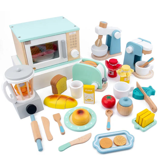 Houten Speelkeuken Set met Broodrooster en Magnetron voor Kinderen