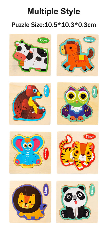 Houten 3D Puzzel Cartoon Dieren voor Kinderen | Educatief Speelgoed