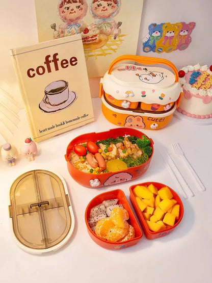 Kinder Bento Lunchbox met Vakjes, Handvat en Magnetronfunctie