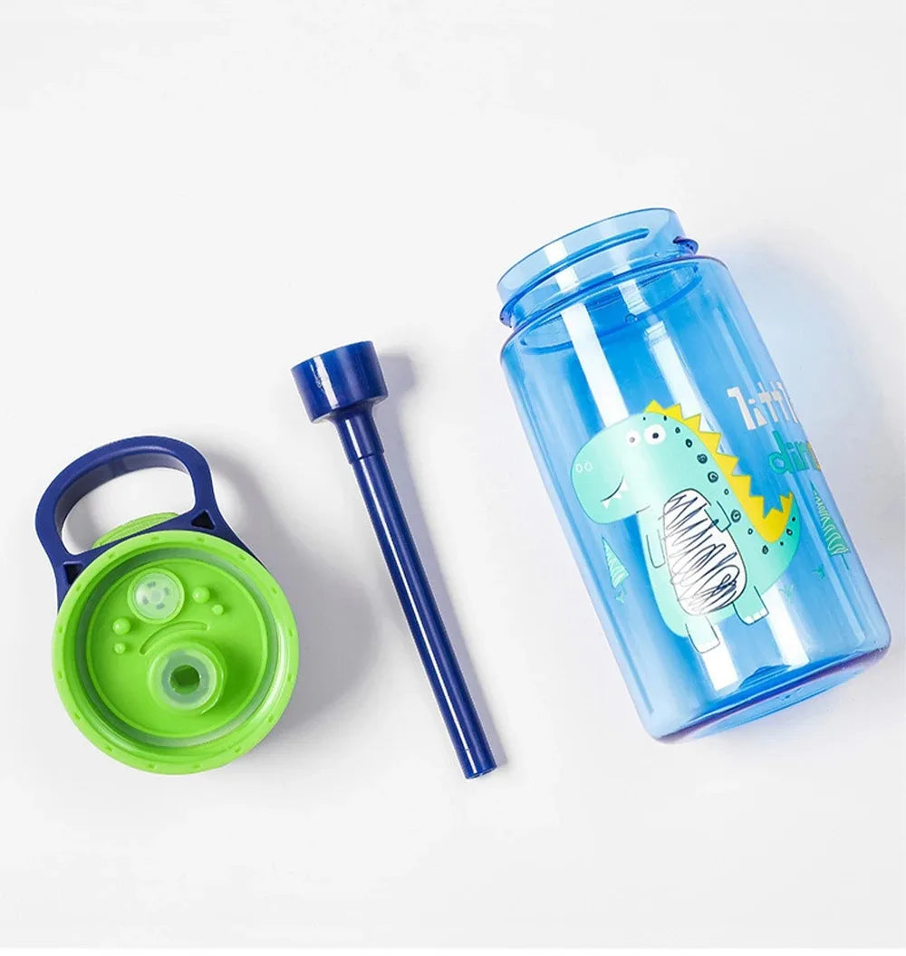 Kinder Drinkfles met Tuitbeker en Rietje – Lekvrij Dino – 480 ml
