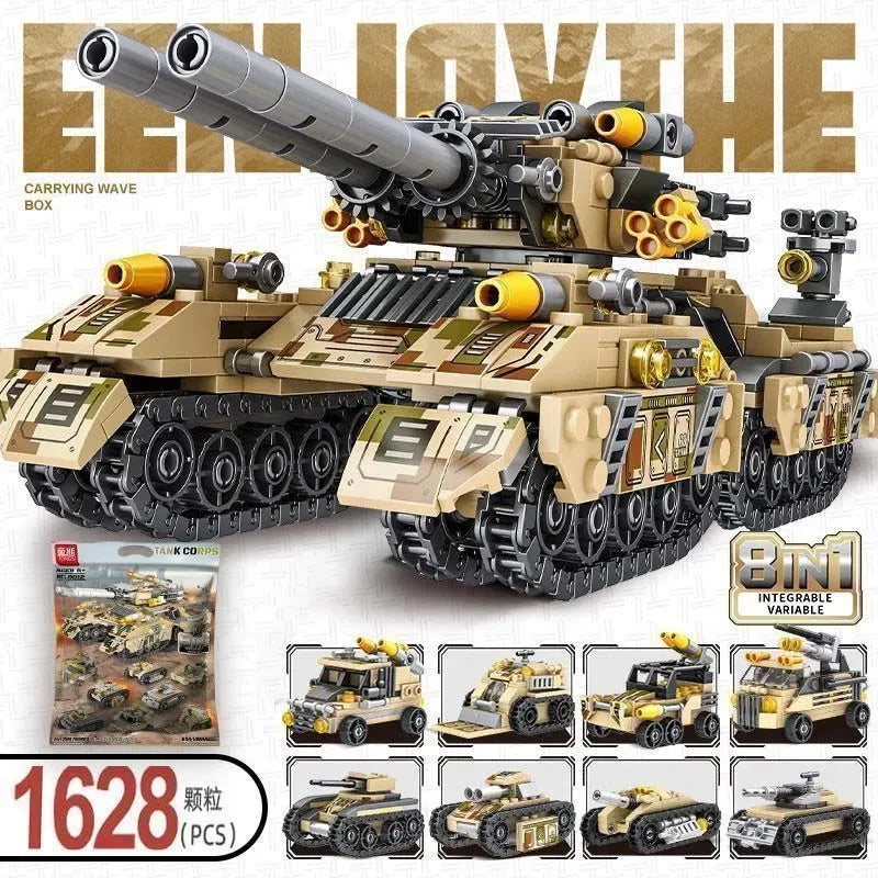 8-in-1 Militair Voertuig Bouwblokken Set | Compatibel met LEGO®