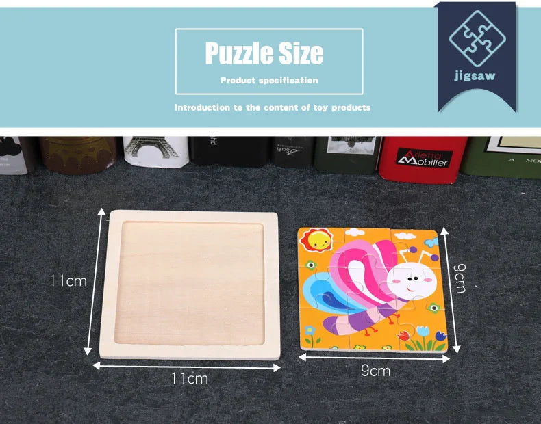 Houten 3D Puzzel met 9 Stukjes – Dieren & Vervoer