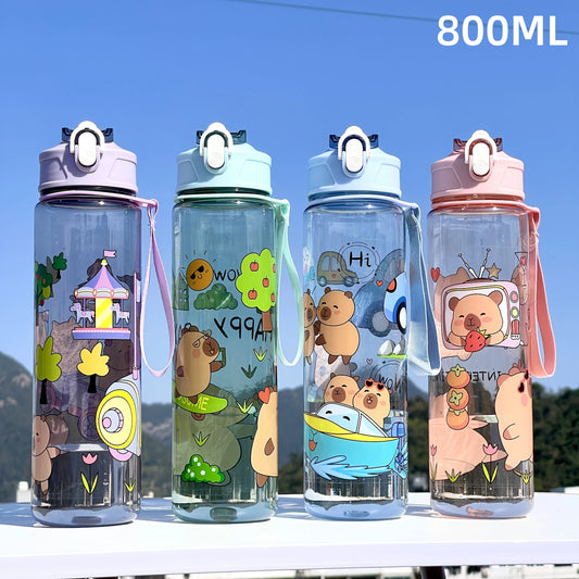 Lekvrije Kinder Waterfles met Rietje en Cartoon 800ml