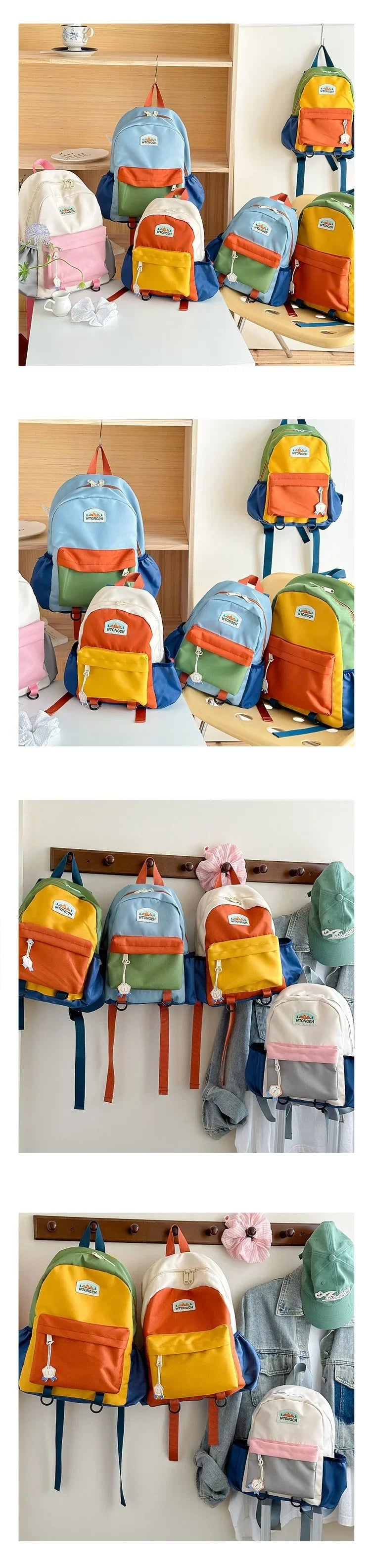 Lichtgewicht Kleurenblok Schoolrugzak - Waterproof & Comfortabel voor Kinderen