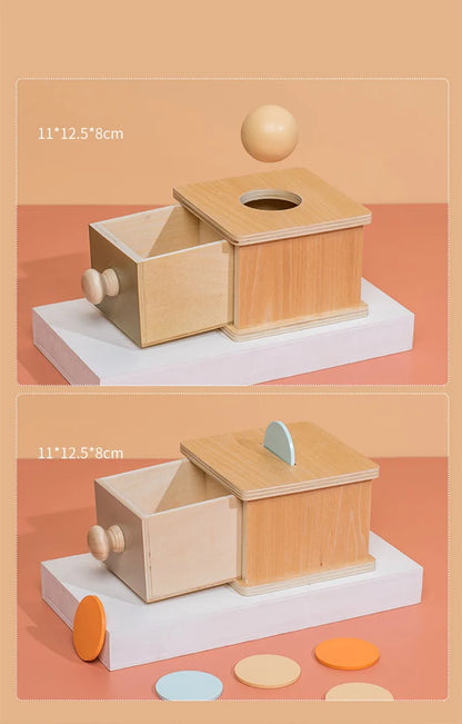 Montessori 4-in-1 Speelset: Objectpermanentie, Muntdrop, Worteloogst & Vormensorteerder