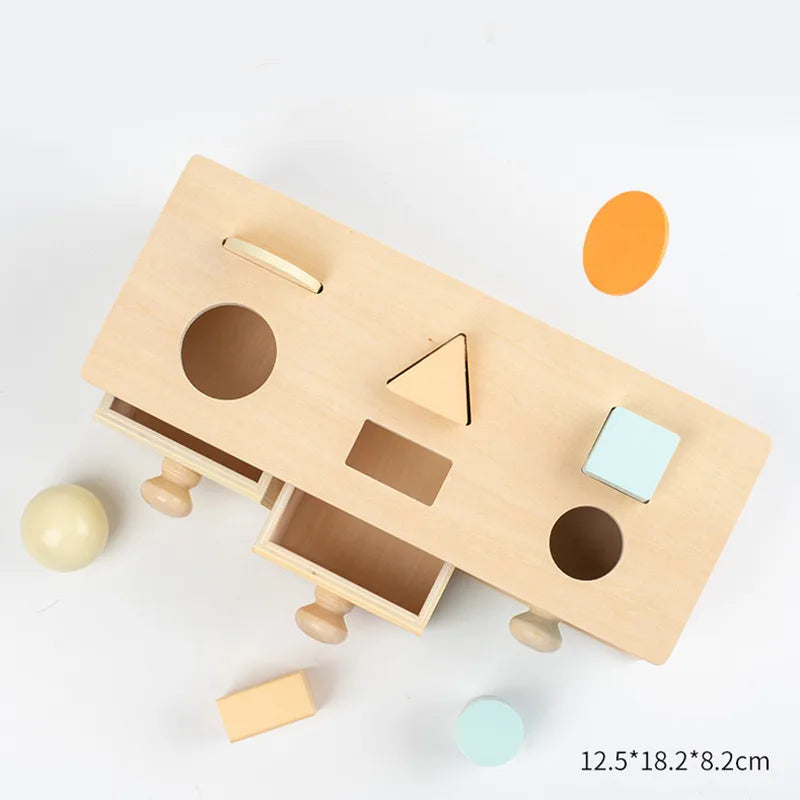 Montessori 4-in-1 Speelset: Objectpermanentie, Muntdrop, Worteloogst & Vormensorteerder