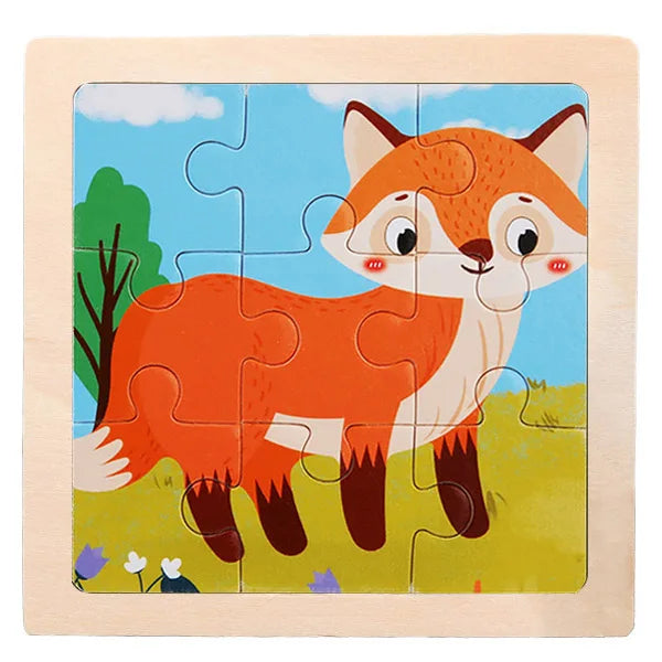 Houten 3D Puzzel met 9 Stukjes – Dieren & Vervoer